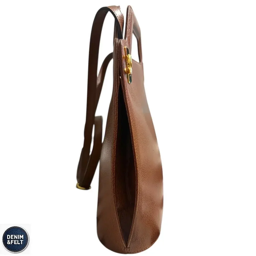 Salvatore Ferragamo Wanda Brown Leather Top Handle‎ Satchel Gold Hardware Purse